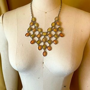 NY&Co Lattice Pattern Necklace Peach And Yellow Chunky Statement Stones